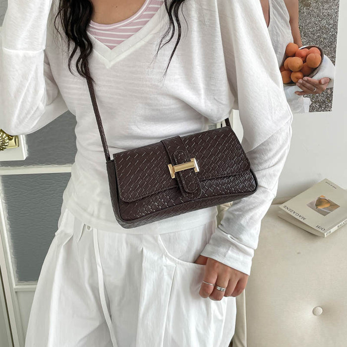 Wholesale Trendy Woven PU Crossbody Bag Black Urban Simple Daily Shoulder Bag