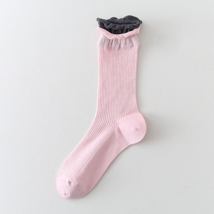 Wholesale Boneless thin socks, mid tube socks, rolled edges, versatile mesh, stacked socks, cotton