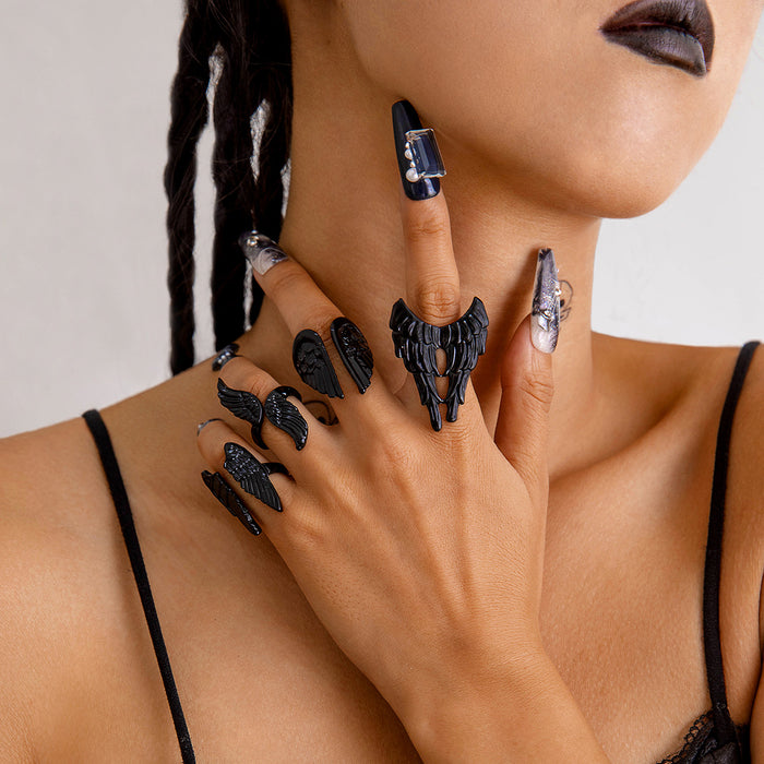 Wholesale Dark Angel Wings Gothic Punk Ring Set 4-Piece Feather Jewelry Accessory MOQ≥2
