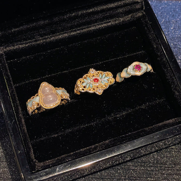 Wholesale Middle Ancient New Chinese Style Enamel Burned Blue Lace Gourd Open Ring