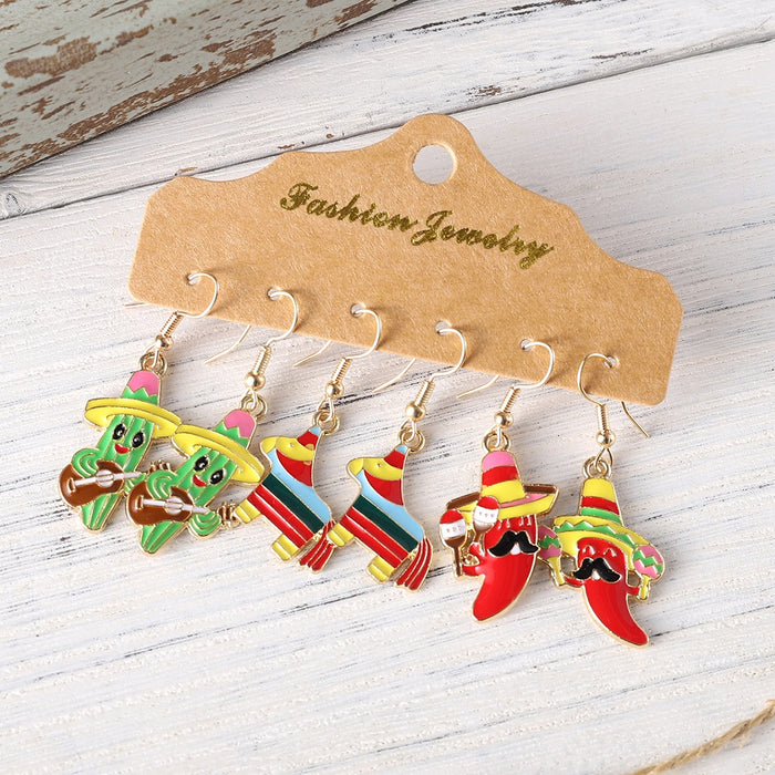 Wholesale Colorful Cactus Chili Maraca Charm Earring Set Party Wear Fashion Accessory