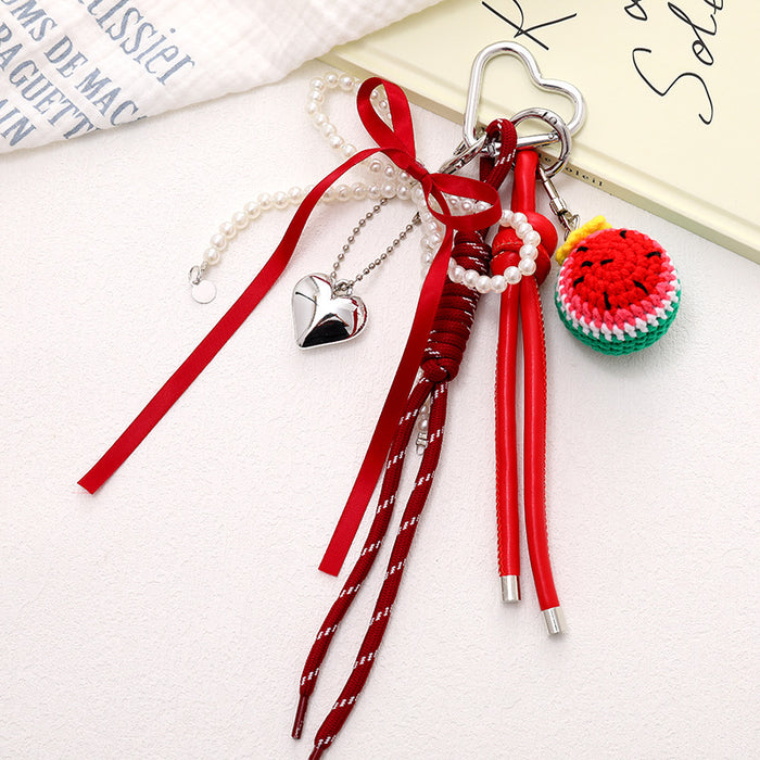 Wholesale New Handmade Crocheted Fruit Bag Pendant Bow Mobile Phone Hanging Chain