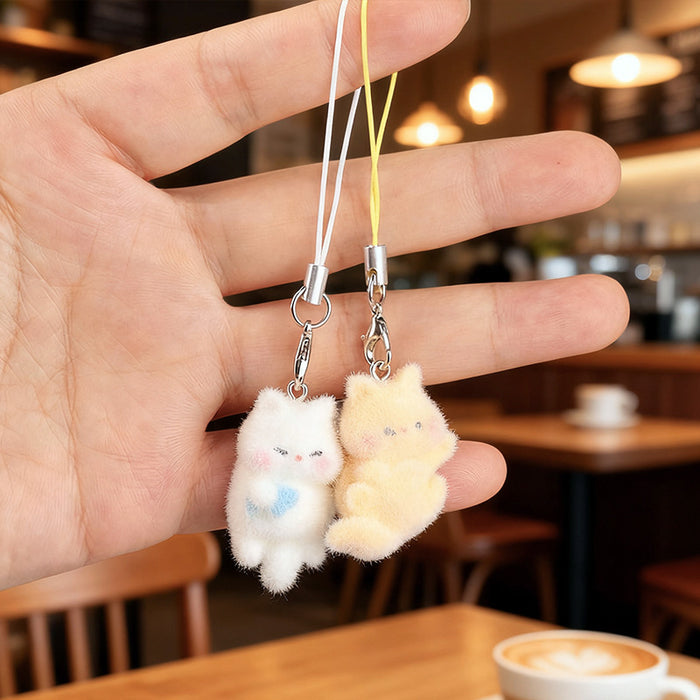 Wholesale Cute 3D Flocked Resin Cat Keychain