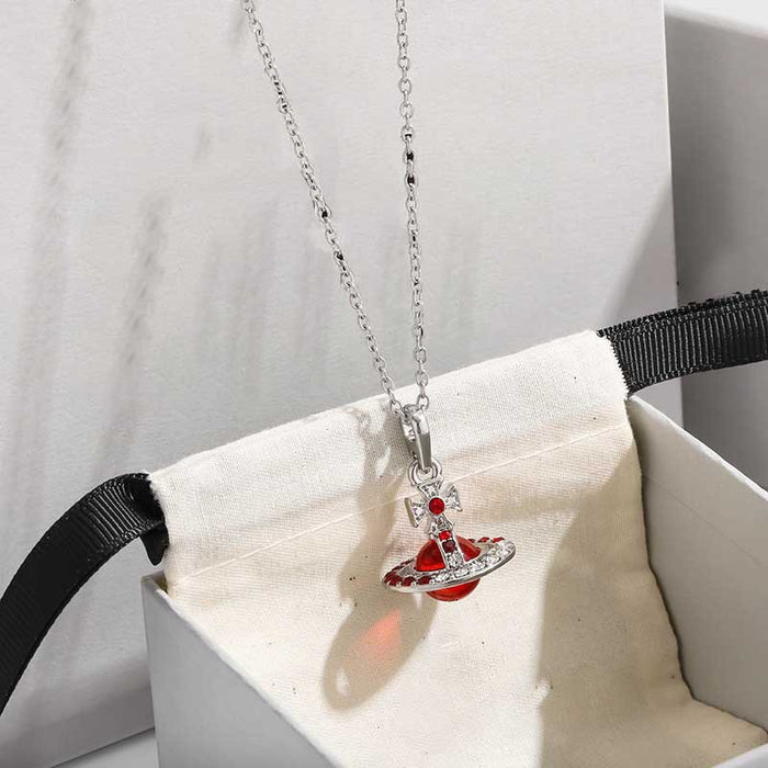 Wholesale Super sparkly Saturn gradient full diamond 3D stainless steel necklace