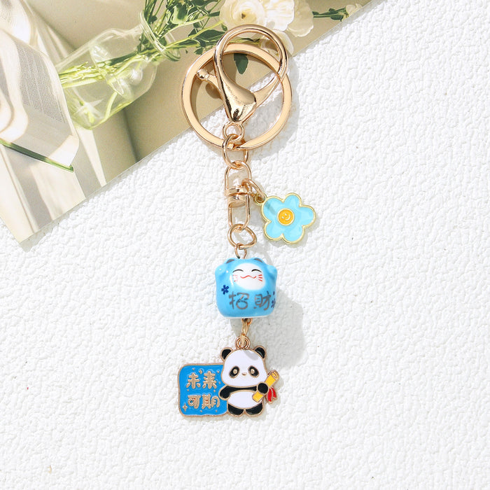 Wholesale Exam Success Lucky Cat Panda Keychain Zinc Alloy Cute Pendant Gift Student Schoolbag Accessory Boutique Resale