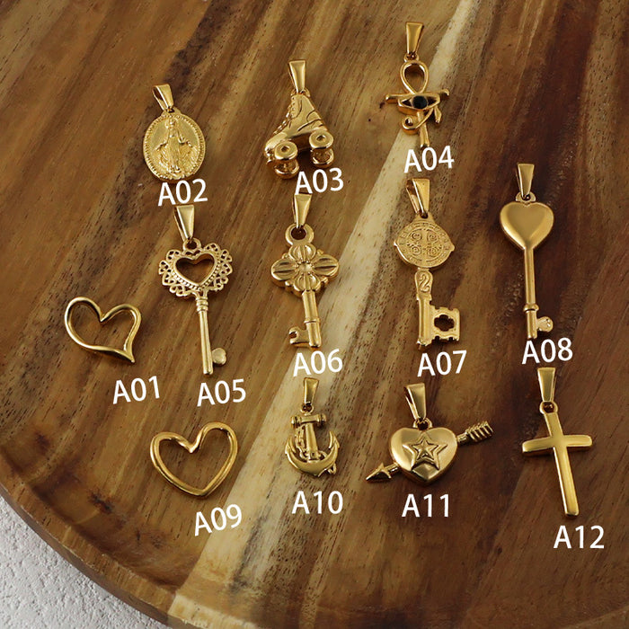 Wholesale 6pcs/set stainless steel key love anchor cross pendant titanium steel plated 24K gold