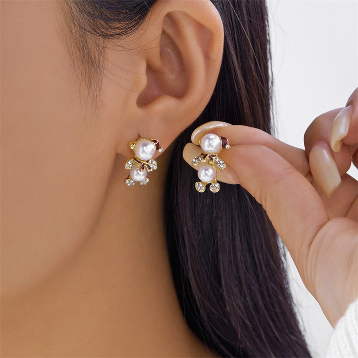 Wholesale Christmas Snowman Snowflake Earrings Red Beaded Design Holiday Fashion Accessory