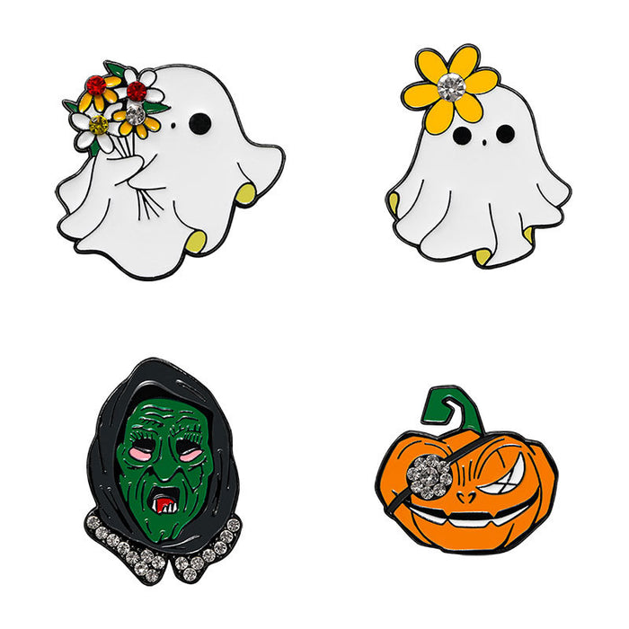 Wholesale Stylish Brooch Pin Cute Ghost Pumpkin Design Alloy Enamel Badge For Bag Charm And Office Decor