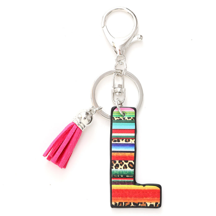 Wholesale Tassel Rainbow Letters Leopard Leather Keychain JDC-KC-YiTian016