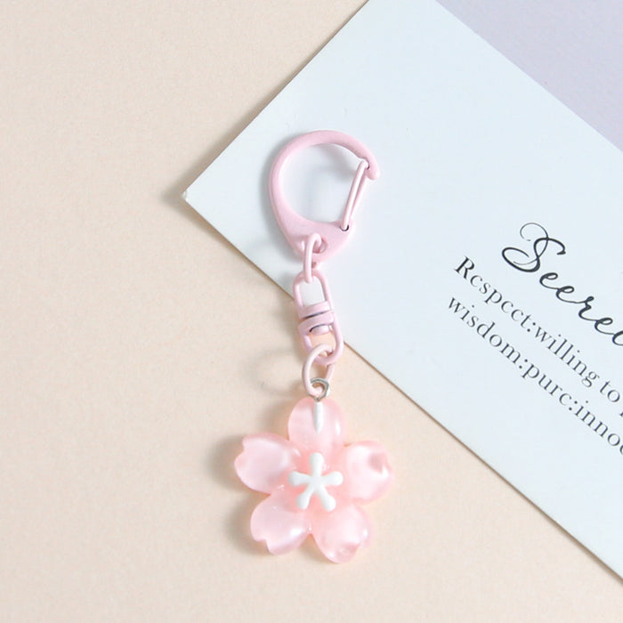 Wholesale Macaron Cherry Blossom Resin Keychain D Ring Flower Chic Bag Charm Gift
