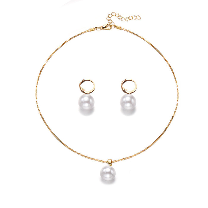 Wholesale Jewelry Fashion Pearl Pendant Alloy Light Luxury Pearl Earrings Earrings Necklace Set