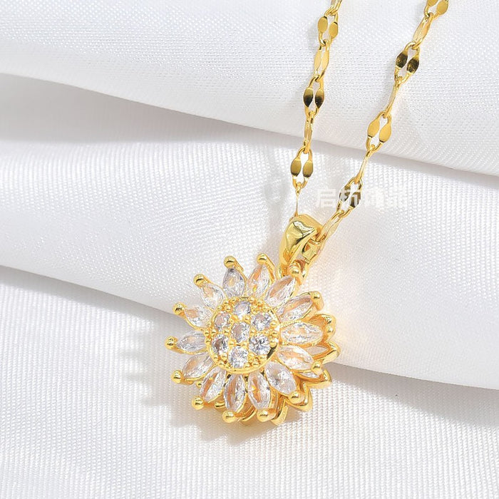 Wholesale Sunflower necklace simple, natural, versatile, trendy inlaid pendant, collarbone chain accessory