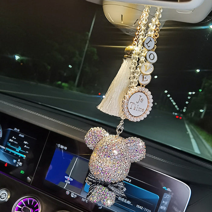 Wholesale Car pendant cute diamond-embedded violent bear car hanging car ornaments mirror pendant high-end tassel car decoration