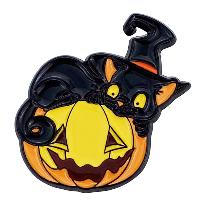 Wholesale Baked Varnish Zinc Alloy  Brooch Pumpkin Black Cat Design Fashion Accessory For Bags And Clothing MOQ≥2