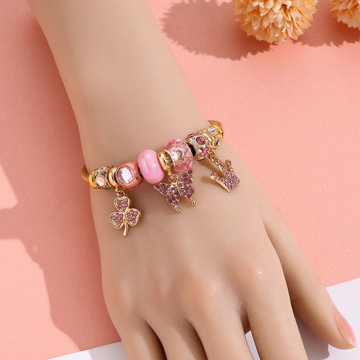 Wholesale Diamond Four-leaf Clover Crown Alloy Bracelet JDC-BT-xiaobo005