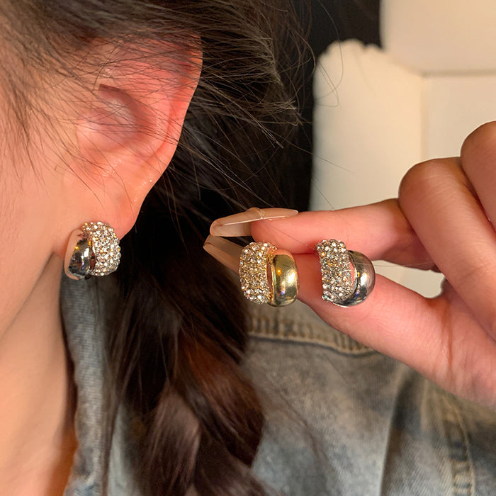 Wholesale Korean diamond-encrusted metal geometric earrings women's high-end earrings Joker earrings