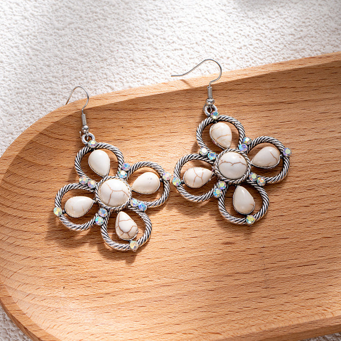 Wholesale Retro ethnic turquoise flower earrings