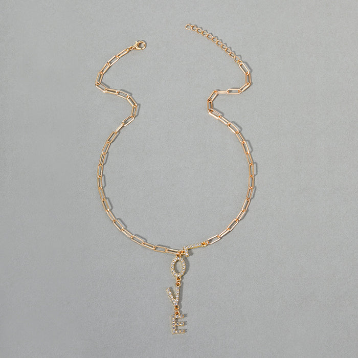 Wholesale Letter studded diamond collarbone chain, niche design, alloy necklace, versatile for women