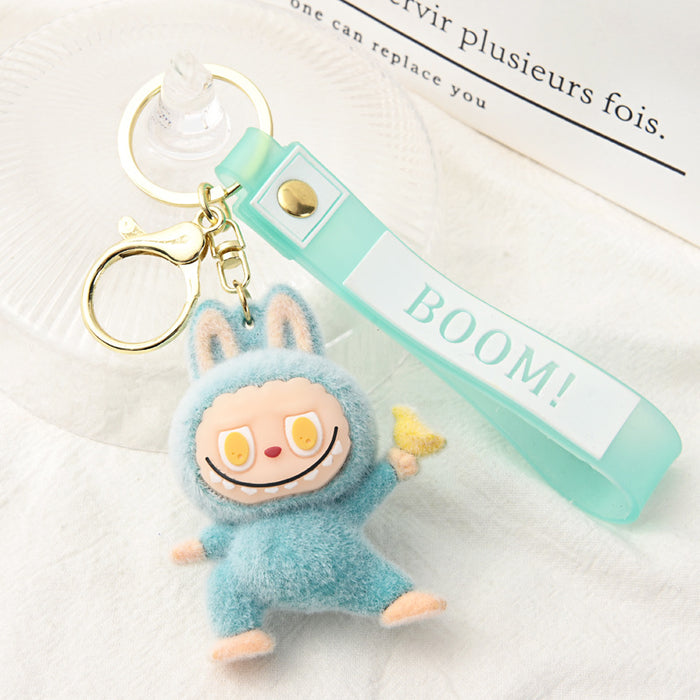 Wholesale Flocking Yoga Little Monster Keychain Small Pendant Cartoon Cute Doll Keychain Small Gift