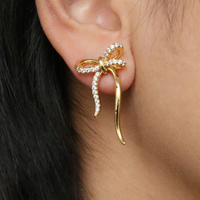 Wholesale   18k earrings  brass zircon bow earrings