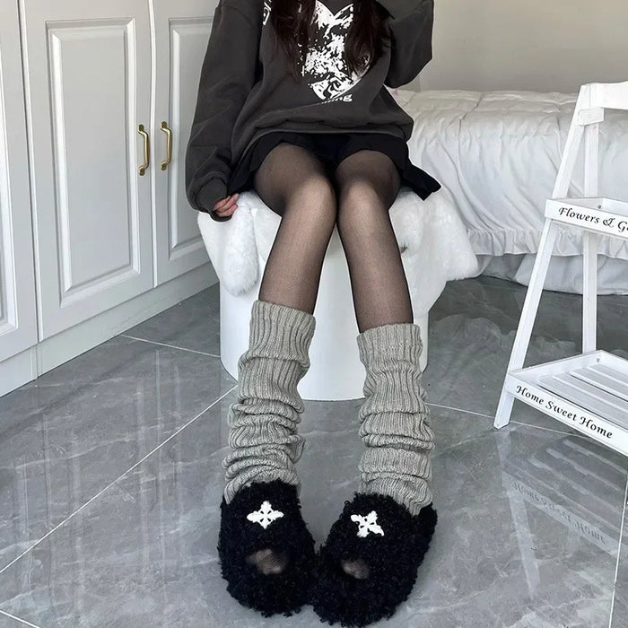Wholesale Spring and Autumn Straight Knitted Vertical Strip Stacked Socks Warm Mid tube Socks Calf Socks