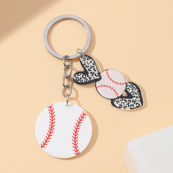 Wholesale Acrylic Leopard Print Love Sports Ball Keychain JDC-KC-RongRui051