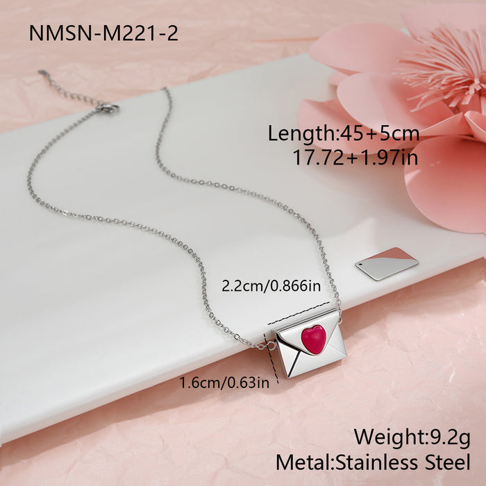 Wholesale Valentine' s Day Natural Stone Heart-Shaped Envelope Stainless Steel Necklace