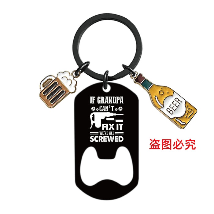 Wholesale Bottle Opener Wine Glass Father's Day Stainless Steel Keychain JDC-KC-GangGu051