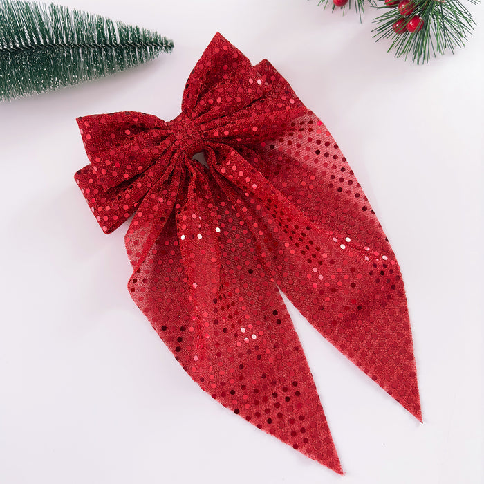 Wholesale Polka dot sequined bow hairpin hair accessories mesh ribbon spring clip hairpin Christmas holiday dress headdress