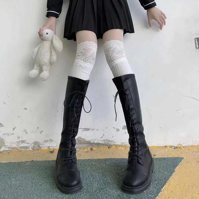 Wholesale Lace Stocking Over Knee JK Black and White Lace Thigh Socks for Women