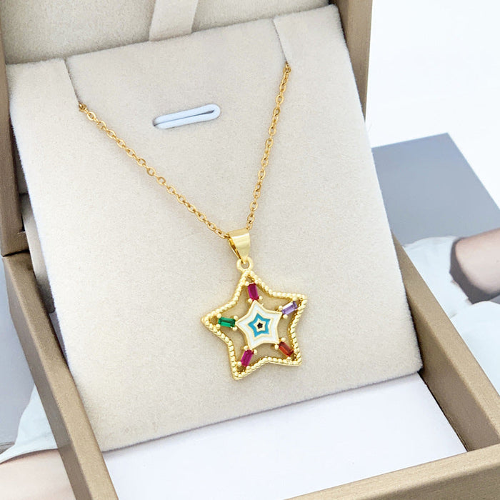 Wholesale Colorful Zirconium Star Necklace Titanium Steel JDC-NE-Mul003