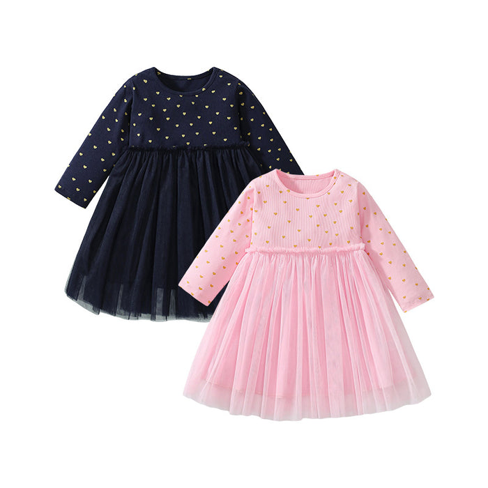 Wholesale Long Sleeve Mesh Dress Cartoon Print Children's Cotton Princess Dress JDC-CTS-BST028