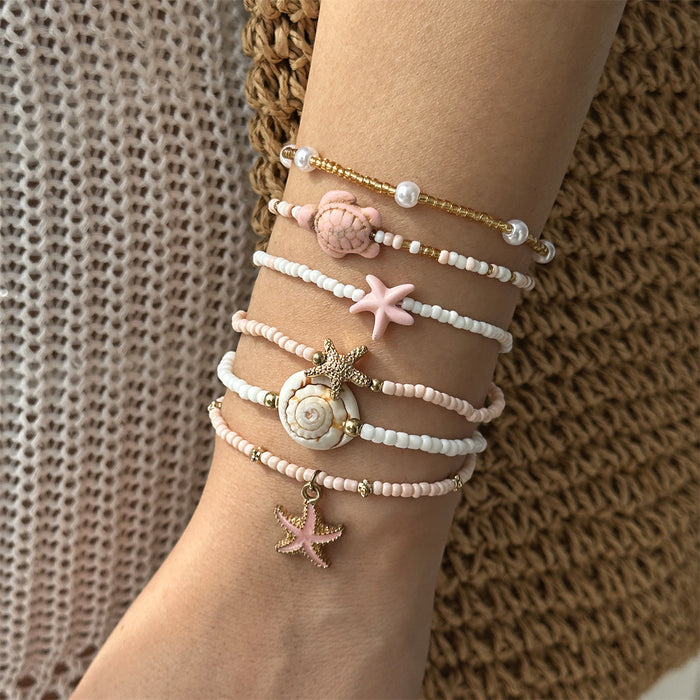 Wholesale Bohemian Glass Bead Bracelet Set For Women Starfish Shell Turtle Beach Vacation Jewelry Accessory Boutique Resale Gift