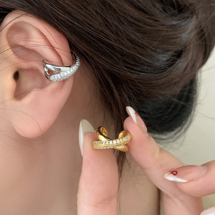 Wholesale Interlocking micro-inlaid zircon ear Clip Hoop Earrings