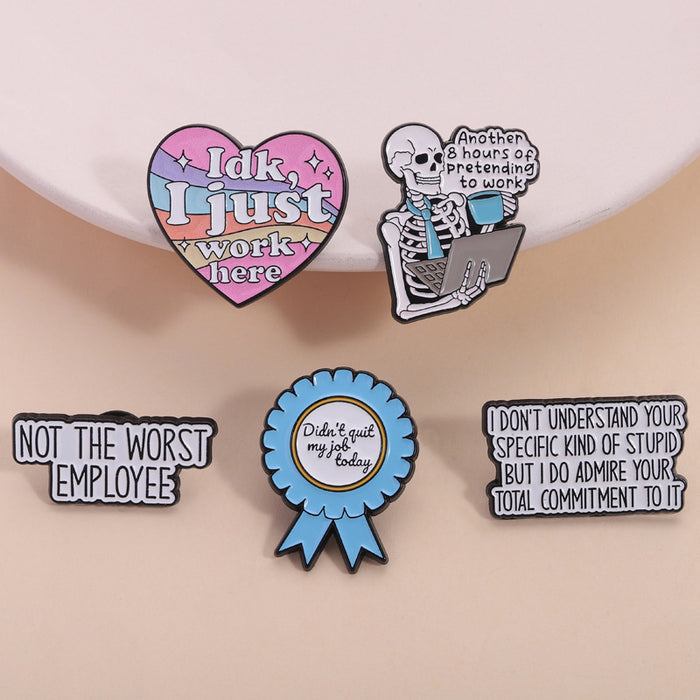 Wholesale Funny Skull Sarcastic Quote Brooch Pin For Office Worker Casual Fashion Accessory