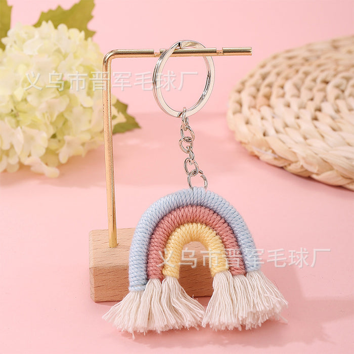 Wholesale Colorful hand-woven polyester rainbow tassel small pendant bag keychain ornaments