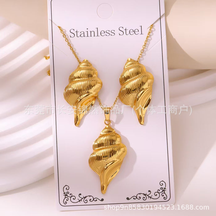 Wholesale Stainless steel gold-plated earring and necklace set