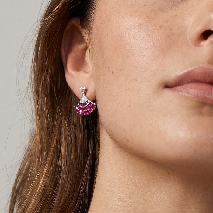 Wholesale S925 sterling silver stud earrings with zirconium accents and diamond embellishments,  fan-shaped luxury earrings,  available for wholesale.