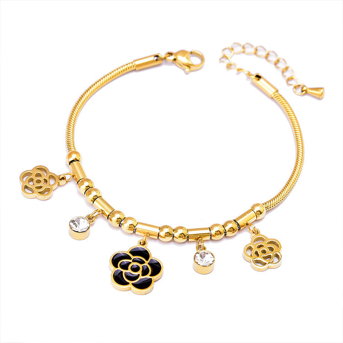 Wholesale Bear Full Diamond Love Clover Titanium Steel 18k Gold Bracelet JDC-BT-JinL008