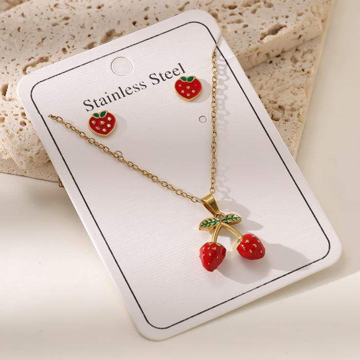 Wholesale Cherry pendant choker necklace stainless steel Earrings set