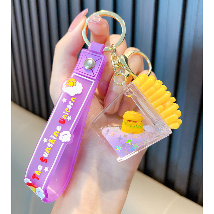 Wholesale Acrylic Hamburger French Fries Quicksand Bottle Keychain JDC-KC-WoA037