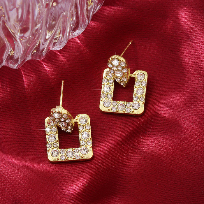 Wholesale New silver needle inlaid diamond water droplet square earrings, light luxury and high-end earrings, wholesale of earrings and accessories
