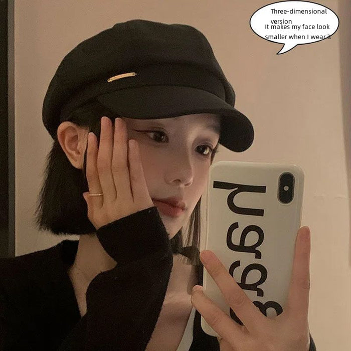 Wholesale Black beret, versatile for spring and autumn, octagonal artist hat