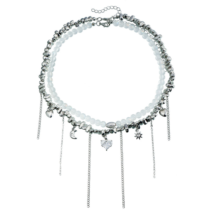 Wholesale Heart-shaped Zircon Tassel Pendant Clavicle Necklace
