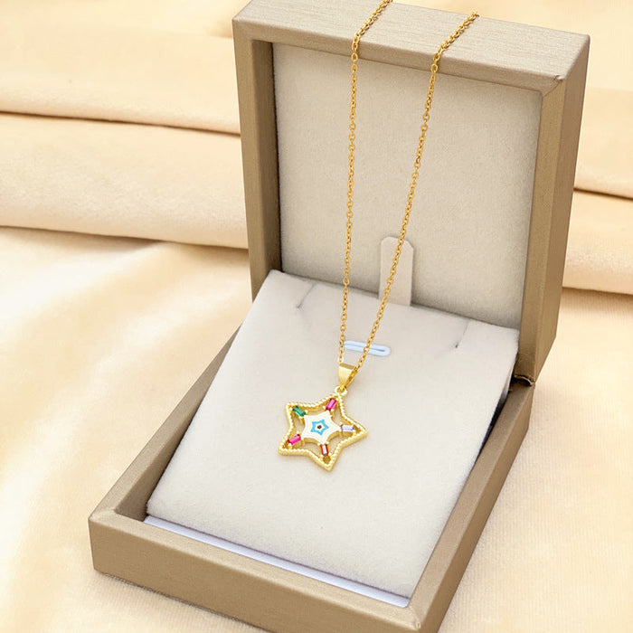 Wholesale Colorful Zirconium Star Necklace Titanium Steel JDC-NE-Mul003