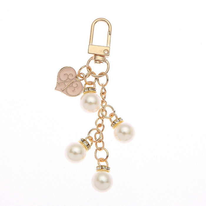 Wholesale Crystal Pearl keychain peach heart ornaments  pendant gift