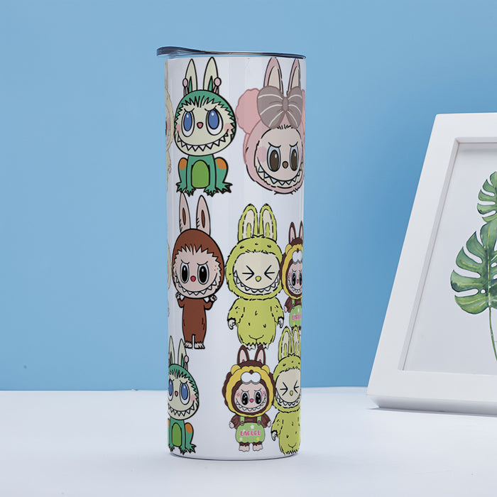 Wholesale Straight cup printed stainless steel thermos cup double-layer straight straw cup