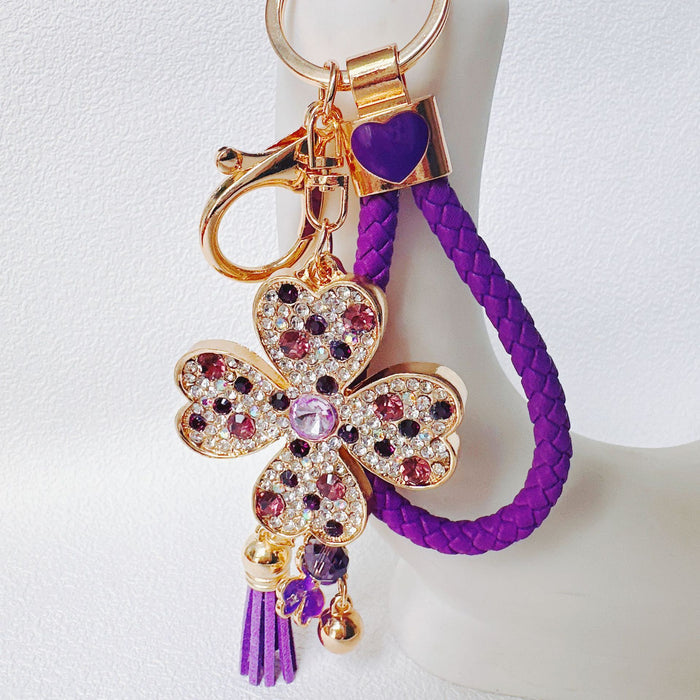 Wholesale Rhinestone Satellite Stone Four-leaf Clover Zinc Alloy Keychain JDC-KC-ZhanLun005