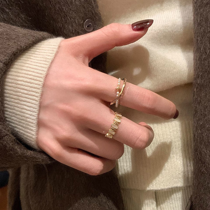 Wholesale Mother of pearl cross ring with adjustable niche design, light luxury, high-end feel, layered ring, index finger ring