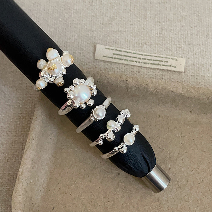Wholesale Silver Pearl Flower Ring